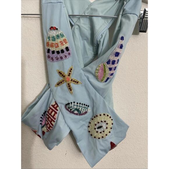 NWOT Oceanus KShell Hand Beaded Top Beaded detailing blue size S $233msrp - Picture 7 of 9